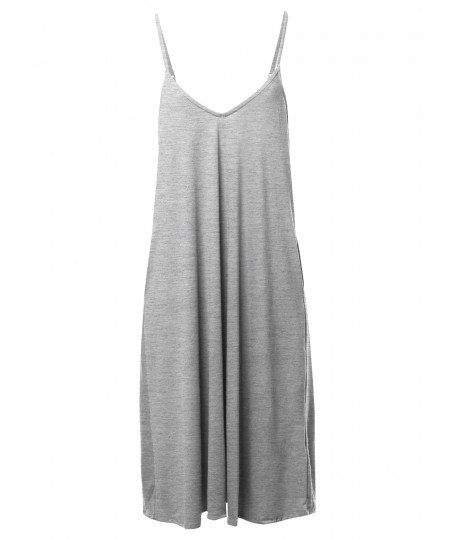 Women's Solid V-neck Cami Knee Length Dress