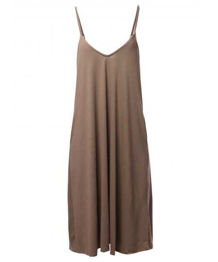 Women's Solid V-neck Cami Knee Length Dress