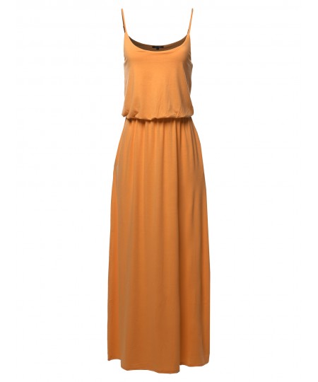 Women's Solid Double Layered Elastic Waist Band Maxi Dress