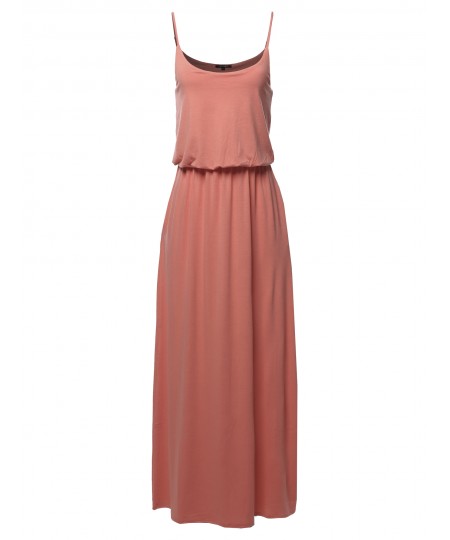 Women's Solid Double Layered Elastic Waist Band Maxi Dress