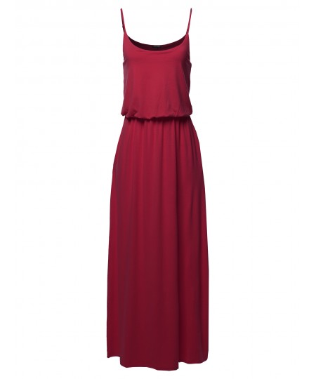 Women's Solid Double Layered Elastic Waist Band Maxi Dress