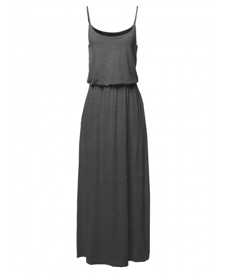 Women's Solid Double Layered Elastic Waist Band Maxi Dress