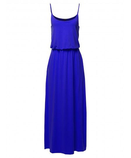 Women's Solid Double Layered Elastic Waist Band Maxi Dress