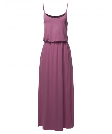 Women's Solid Double Layered Elastic Waist Band Maxi Dress