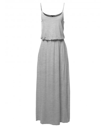 Women's Solid Double Layered Elastic Waist Band Maxi Dress