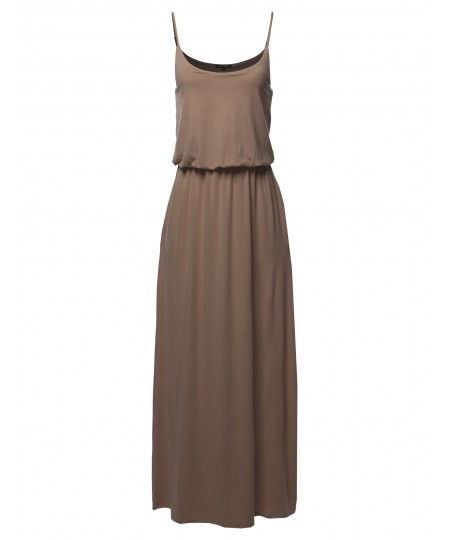 Women's Solid Double Layered Elastic Waist Band Maxi Dress