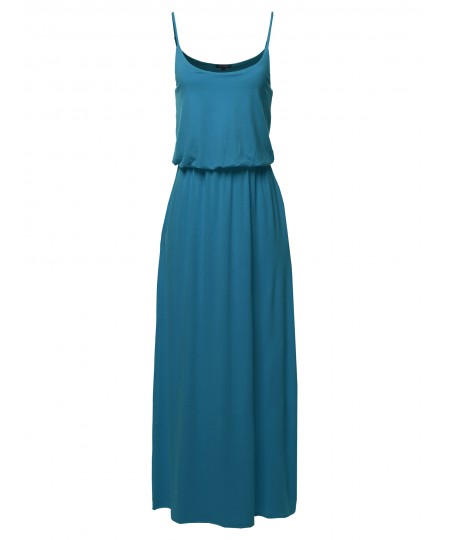 Women's Solid Double Layered Elastic Waist Band Maxi Dress