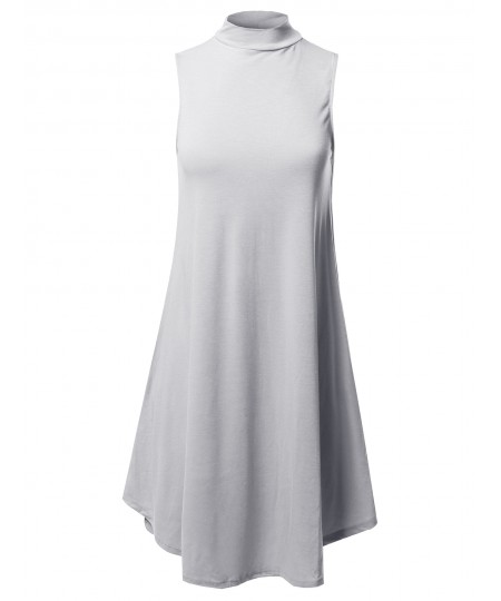 Women's Solid Mock Neck Sleeveless Tunic Dress