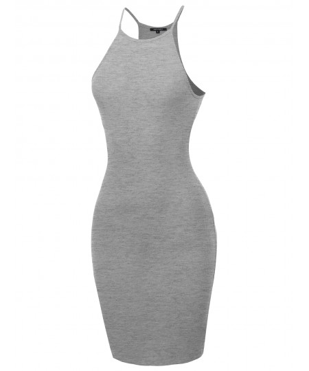 Women's Solid High Neck Ribbed Body-Con Mini Dress