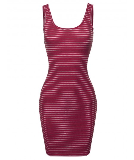 Women's Stripe Print Scoop Neck Sleeveless Ribbed Body-Con Mini Dress