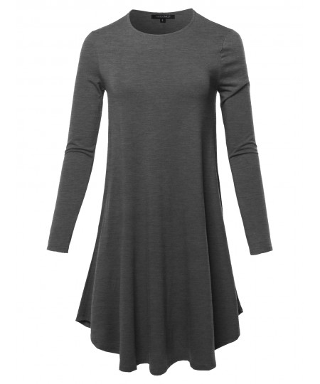 Women's Solid Long Sleeve Casual Loose T-shirt Dress