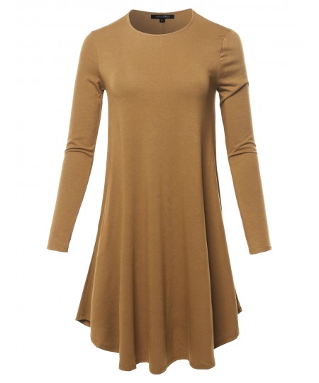 Women's Solid Long Sleeve Casual Loose T-shirt Dress