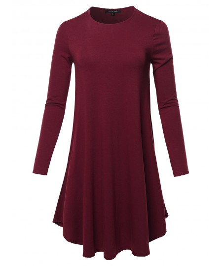 Women's Solid Long Sleeve Casual Loose T-shirt Dress