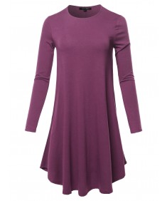Women's Solid Long Sleeve Casual Loose T-shirt Dress