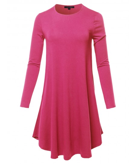 Women's Solid Long Sleeve Casual Loose T-shirt Dress