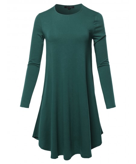 Women's Solid Long Sleeve Casual Loose T-shirt Dress