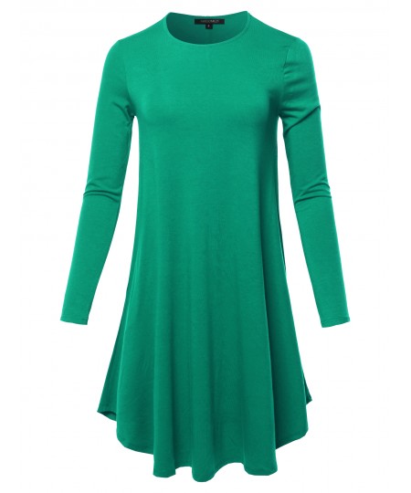 Women's Solid Long Sleeve Casual Loose T-shirt Dress