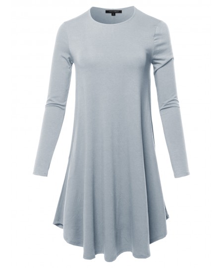 Women's Solid Long Sleeve Casual Loose T-shirt Dress