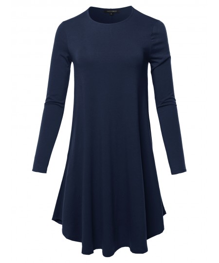 Women's Solid Long Sleeve Casual Loose T-shirt Dress