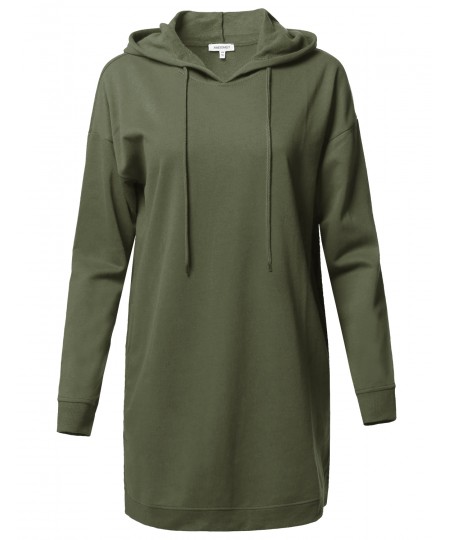 Women's Casual Over-Sized Loose Fit Tunic Drawstring Hooded Sweatshirts