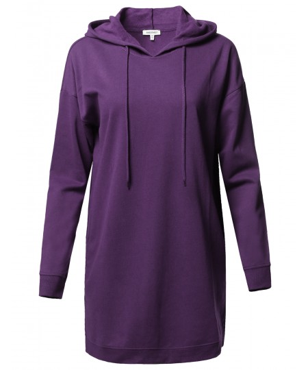 Women's Casual Over-Sized Loose Fit Tunic Drawstring Hooded Sweatshirts