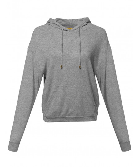 Women's Casual Solid Pullover Drop Shoulder Hoodie Sweatshirt