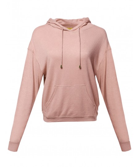 Women's Casual Solid Pullover Drop Shoulder Hoodie Sweatshirt