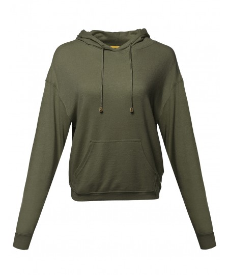 Women's Casual Solid Pullover Drop Shoulder Hoodie Sweatshirt
