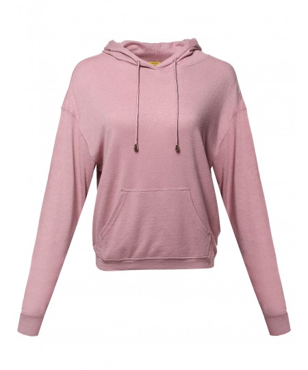 Women's Casual Solid Pullover Drop Shoulder Hoodie Sweatshirt