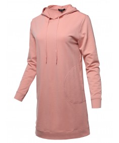 Women's Solid Over-Sized Drawstring Hooded Long-Line Tunic Top