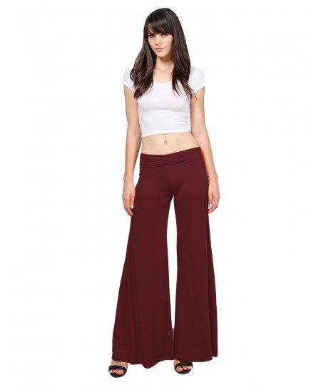 Women's Stretch Fold-Over High Waist Comfy Chic Solid Palazzo Pants