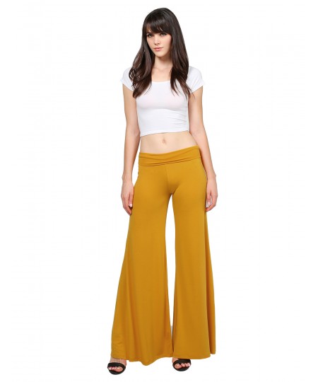 Women's Stretch Fold-Over High Waist Comfy Chic Solid Palazzo Pants