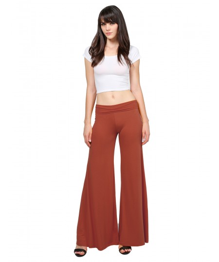 Women's Stretch Fold-Over High Waist Comfy Chic Solid Palazzo Pants