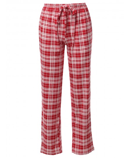 Women's Casual Mid Waist Plaid Drawstring Pants