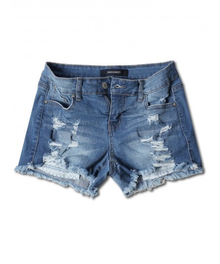 Women's Casual Distressed Exposed Pocket Denim Shorts