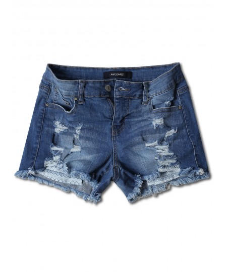 Women's Casual Distressed Exposed Pocket Denim Shorts