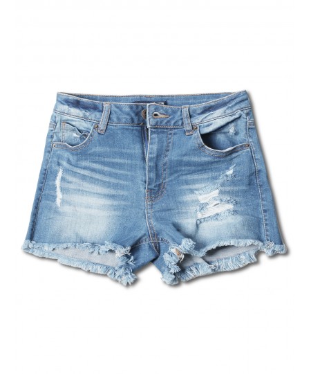 Women's Casual Distressed Frayed Hem Denim Shorts
