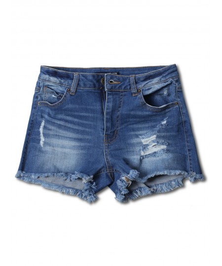 Women's Casual Distressed Frayed Hem Denim Shorts