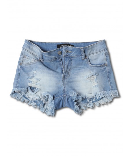 Women's Casual Washed Distressed Frayed Hem Denim Shorts