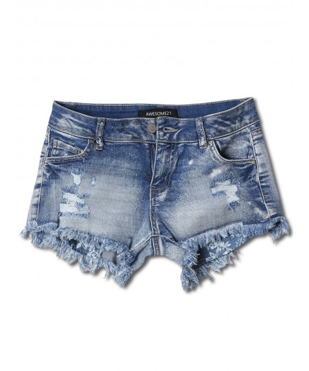 Women's Casual Washed Distressed Frayed Hem Denim Shorts