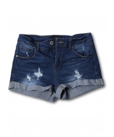 Women's Casual Distressed Roll-Up Cuff Denim Shorts