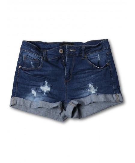 Women's Casual Distressed Roll-Up Cuff Denim Shorts