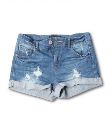 Women's Casual Distressed Roll-Up Cuff Denim Shorts