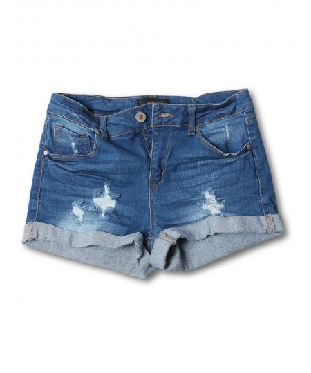 Women's Casual Distressed Roll-Up Cuff Denim Shorts