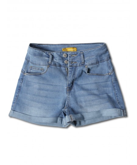 Women's Casual Two Buttons Push Up Roll-up Cuff Denim Shorts