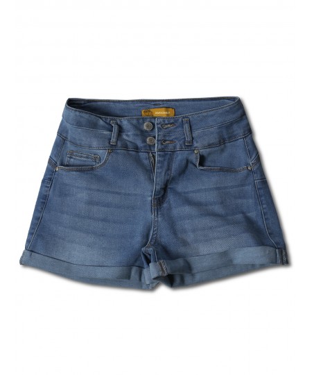 Women's Casual Two Buttons Push Up Roll-up Cuff Denim Shorts