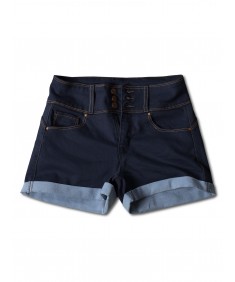 Women's Casual Three Buttons Push Up Roll-up Cuff Denim Shorts