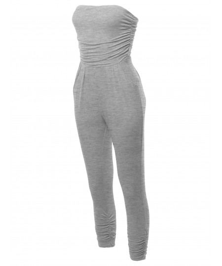 Women's Solid Tube Top Shirring Jumpsuit