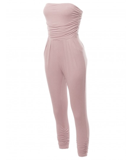 Women's Solid Tube Top Shirring Jumpsuit