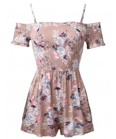 Women's Floral Print Off-Shoulder Spaghetti Strap Romper Jumpsuit